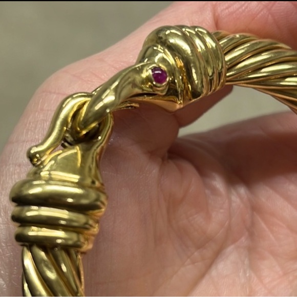 David Yurman 60.7 grams 18kt / 750 solid yellow gold bracelet w cabochon rubys - Picture 9 of 15